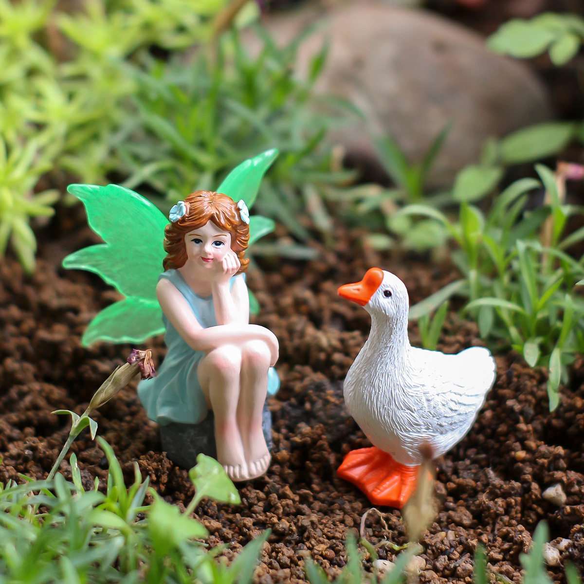 2 seated fairies and geese, cr - огляд і ціна Bonsai Garden Accessories