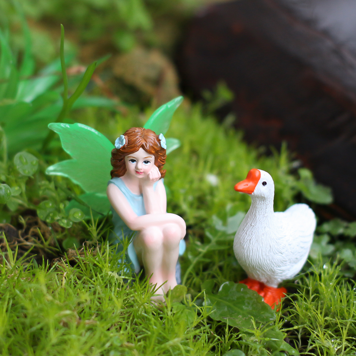 2 seated fairies and geese, cr - огляд і ціна Bonsai Garden Accessories