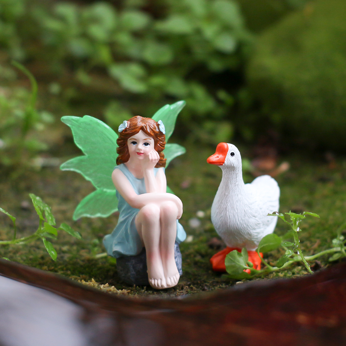 2 seated fairies and geese, cr - огляд і ціна Bonsai Garden Accessories