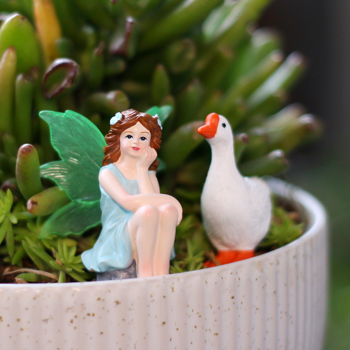 2 seated fairies and geese, cr - огляд і ціна Bonsai Garden Accessories